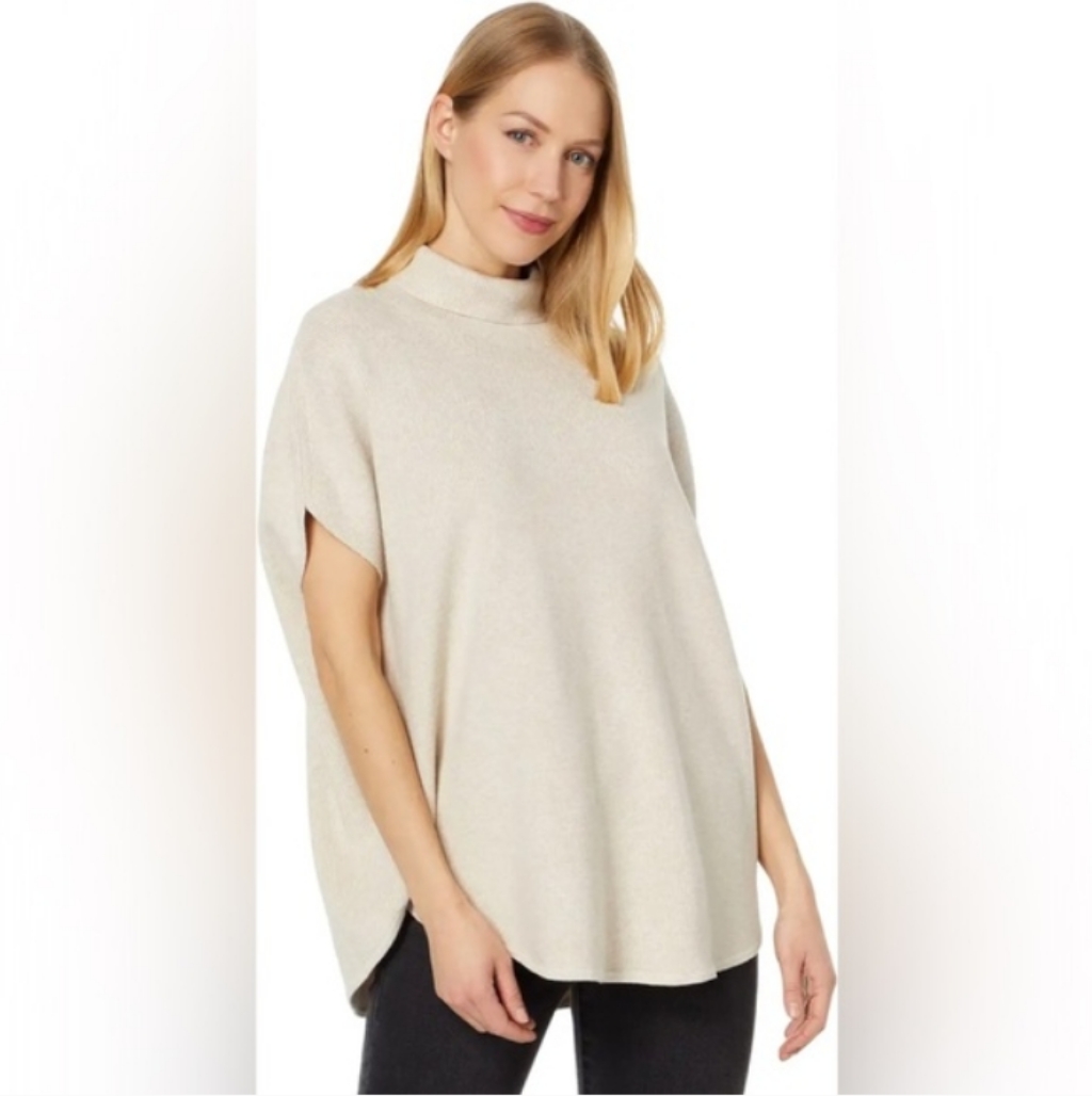 Lilla P Luxury Turtleneck Poncho Sweater Oatmeal Oversized Preppy Brunch Summer